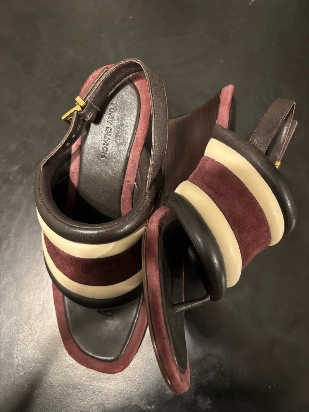 Tory Burch Puffy Wedge Silk Suede Nappa Sandals 6.5